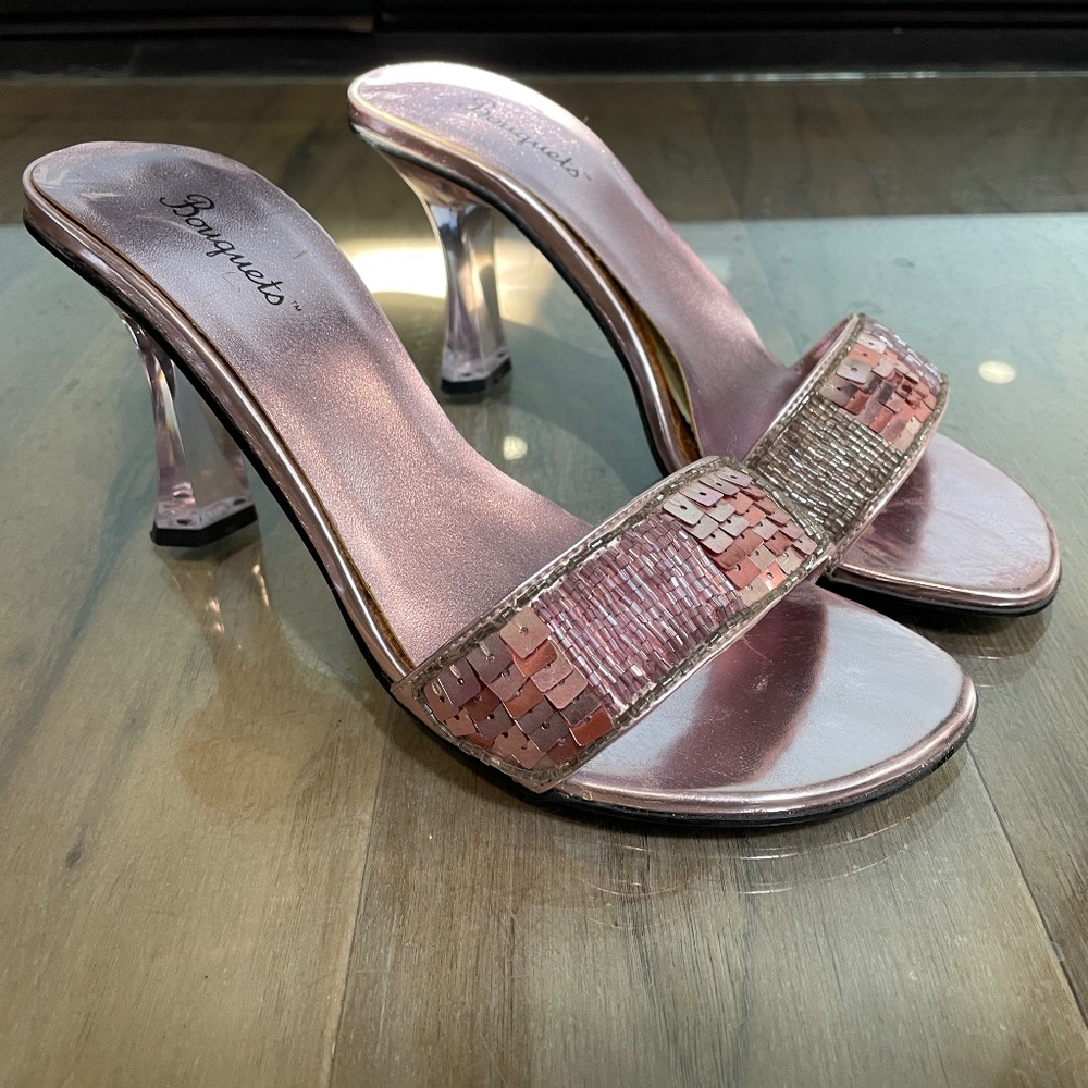 Excellent Condition Acrylic & Sequined "Shyla" Mule Heels